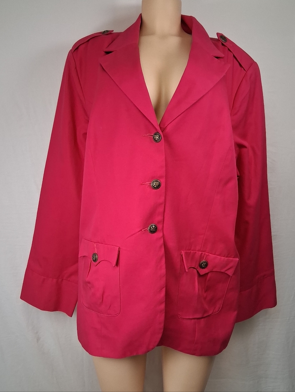 Twiggy Of Size 3X London Women's Hot Pink Jacket Brasstone Buttons  Line Blazer